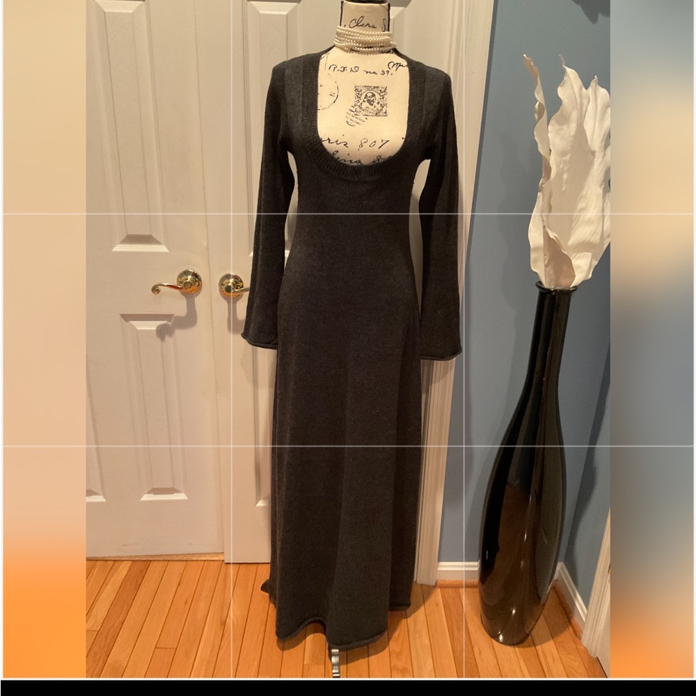 ASOS Edition Long Sleeve Scoop Neck Knit Maxi Dress in Charcoal
